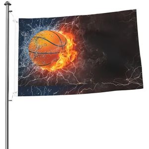 Vlag 2x3FT Outdoor Vlag Tuin Vlaggen Tapestry Hek Banner Vakantie Werf Feestvlaggen, Basketbal Bal Op Brand En Water