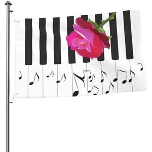 Vlag 2x3FT outdoor vlag tuin vlaggen tapijt hek banner vakantie tuin feest vlaggen, abstracte pianomuziek en rode roos bloemen