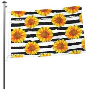Vlag 2x3FT outdoor vlag tuin vlaggen tapijt hek banner vakantie tuin partij vlaggen, zonnebloemen op zwart-witte strepen achtergrond