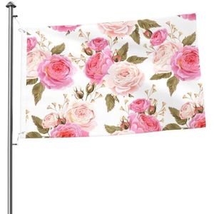 Vlag 2x3FT outdoor vlag tuin vlaggen tapijt hek banner vakantie tuin partij vlaggen, roze en witte roos