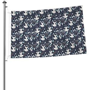 Vlag 2x3FT outdoor vlag tuin vlaggen tapijt hek banner vakantie tuin feest vlaggen, vos slaperige grijze vossen (marine munt bladeren) babykamer