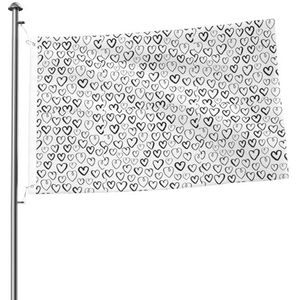Vlag 2x3FT Outdoor Vlag Tuin Vlaggen Tapestry Hek Banner Vakantie Werf Feestvlaggen, Hart Zwart Wit