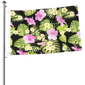 Vlag 2x3FT outdoor vlag tuin vlaggen tapijt hek banner vakantie tuin partij vlaggen, tropische roze bloemen en jungle palmen