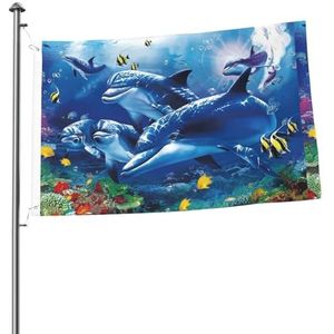 Vlag 2x3FT Outdoor Vlag Tuin Vlaggen Tapestry Hek Banner Vakantie Werf Feestvlaggen, Marine Life Blue Sea World Coral Dolphin