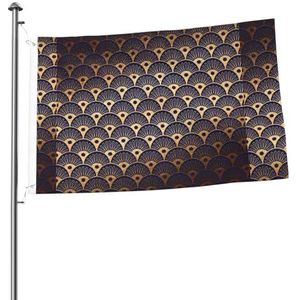 Vlag 2x3FT Outdoor Vlag Tuin Vlaggen Tapestry Hek Banner Vakantie Werf Feestvlaggen, Art Deco Golden Blu Navy Zeeschelpen