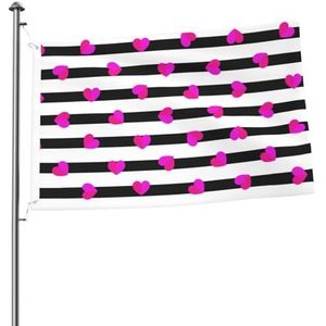 Vlag 2x3FT outdoor vlag tuin vlaggen tapijt hek banner vakantie tuin partij vlaggen, roze hart op zwarte lijn