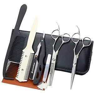 9 STKS Professionele Kappersschaar Kit met Kam Razor 5,5 ""Damascus Haarverdunnende Schaar Haar Snijschaar Set voor Baber, Salon en Thuis
