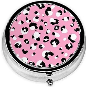 Zwart-witte stippen op roze, pillendoos, vierkante pillenkoker voor zak of portemonnee, kleine pillenhouder, reispillenorganizer