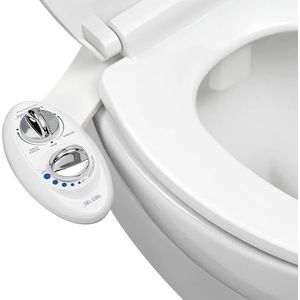 LUXE Bidet BidetNeo185sww Neo 185 (Elite-serie) -Zelfreinigende Dual Nozzle-Zoetwater Niet-Elektrische Mechanische Toiletbevestiging met Sterke Kraan Kleppen en Metalen Slangen (Wit, 13,5 x 7 x 3