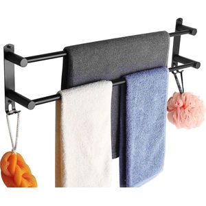 43-78CM roestvrij staal geen boren handdoekenrek wandmontage plank geschikt voor badkamer keuken handdoekenrek (zwart 2-laags)