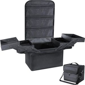 Make-up Organizer Box, Vanity Case, Cosmetische Opbergdoos - Professionele Grote Travel Makeup Artist Tas met Compartimenten - Vrouwen Vanity Beauty Kit Organizer voor Make-up Cosmetica, zwart