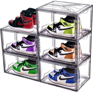 Schoenendozen, stapelbaar, transparant, set van 3 schoenendozen met deur, sneakerbox voor heren en dames, schoenenopbergdoos, opbergdozen voor schoenen, robuust, duurzaam, (43 x 29 x 14 cm)