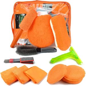 12 stuks auto-reinigingsset voor binnen en buiten, autoverzorgingsset, auto-reinigingsset voor buiten, autowasset met bandenborstel, multifunctionele reinigingsdoekjes