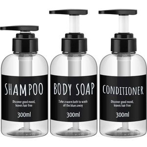 3 stuks navulbare shampooflessen voor de douche, 300 ml heldere shampoo-dispenserflessen, navulbare kunststof lotiondispenser met pomp voor bodyconditioner, hotelbad