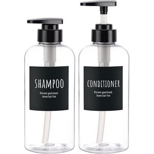 Shampoo- en conditionerflessen, Segbeauty 2 Pack 16.9oz hervulbare shampooflessen, 500ml gelabelde doorzichtige doucheflessen Hervulbare lege plastic zeepdispenser met pomp