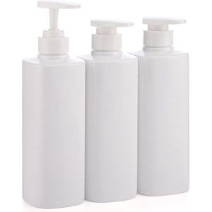 3 stuks zeepdispenserflessen, 500 ml shampooflessen met etiketten, navulbare handzeep-pompflessenset voor de douche in hotelbadkamer, wit