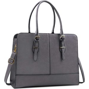 Women's Handbag, Large Waterproof Shopper Bag, Leather Bag for 15.6 Inch Laptop for Office, Work, Business, School, gray
