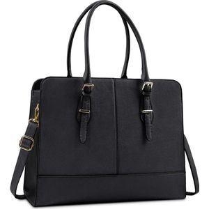 Women's Handbag, Large Waterproof Shopper Bag, Leather Bag for 15.6 Inch Laptop for Office, Work, Business, School, black