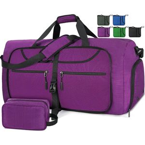 Grote reistas voor heren, 65 l, 80 l, 100 l, opvouwbare reistas met schoenenvak, sporttas, heren en dames, lichte sporttas voor mannen, violet-65 l