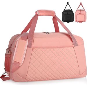 Sporttas voor dames, 40 liter, grote reistas voor dames, weekendtas, trainingstas met schoenenvak, tas voor gym, fitness, vakantie, overnachting, yoga, dansen, duffle bag, roze