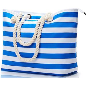 Grote strandtas met ritssluiting, waterdichte badtas, strandtas, XL, familie strandtas met ritssluiting, grote shopper, sporttas voor dames, schoudertas