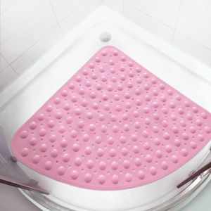 Douchemat antislip driehoekig, 54 x 54 cm zacht comfort veiligheidsbadmat met afvoergaten, PVC massage antibacteriële badmat voor badkuip en natte ruimtes (roze)
