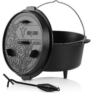 Ultimate Dutch Oven met PRO3+ coating | 9,0 liter (DO9U), pan met voeten | reeds ingebrand - preseasoned met PRO3+ procedure | gietijzeren kookpan | braadpan met deksellifter