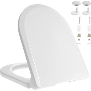 Witte softclose toiletbril, luxe toiletbril met langzaam sluitende en snelsluitingsscharnieren voor eenvoudige reiniging, strakkere bevestiging aan de bovenkant (U-vormig, 395 mm-355 mm)