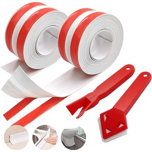 Set van 4 witte waterdichte afdichtingstapes, 2 zachte plinten en 2 afdichtingsgereedschappen, afdichtingstape, zelfklevend, waterdichte plakband, afdichtingstape voor keuken, badkamer, toilet, wanddeken