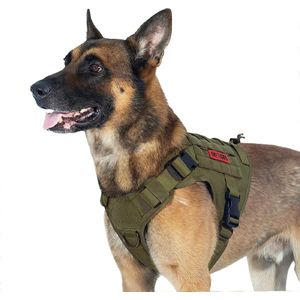 FIRE WATCHE Tactisch hondenvest Molle hondentraining service hond harnas 1000D nylon (S, rangergroen)