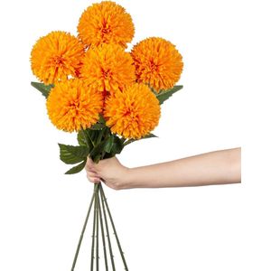 10 cm grote kunstbloemen, hortensia, met 63 cm lange steel, 6 stuks oranje kunsthortensia, kunststof bloemen, hortensia voor bruiloftsdecoratie, woondecoratie, kantoor, tuinfeestdecoratie, bloemstuk