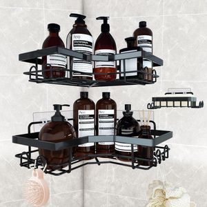 Doucheplank zonder boren, doucheplank hoek roestvrij staal 3 stuks, badkamerplank zonder boren voor keuken badkamer douchemand om op te hangen, shampoo douchegel zeephouder voor douche, zwart