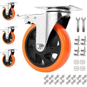 4 transportwielen met rem, 125 mm zwenkwielen met bouten, strandstoelwielen, meubelwielen, zware lastwielen voor meubels, trolley, tafel, draagkracht 900 kg