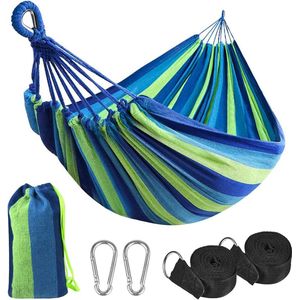 Hangmat, campinghangmat, zeildoek, 300 kg draagkracht, 270 x 140 cm, hangmat voor buiten, ademend, ultralichte hammock, voor binnenplaats, camping, reizen, strand (inclusief 2 karabijnhaken, 2 riemen), blauw