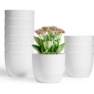 12 cm zelfbewaterende bloempot, wit, set van 10 stuks, zelfbewatering, plantenbak, plantenpot voor binnen en buiten