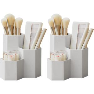 Zeshoekige make-upkwastenhouder, 2 stuks, cosmetica-organizer, multifunctioneel potlood, afstandsbediening, opbergkist voor ijdelheidstafel, kantoor, woonkamer, schrijfwaren opslag