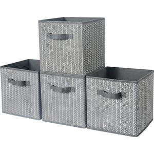 Opbergdoos van stof in 4-delige set, 33 x 38 x 33 cm, opvouwbare opbergkist met handgrepen, opbergsysteem, mand voor kast,