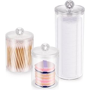 3 stuks wattenschijfjes, make-up-organizer, wattenstaafjes, organizer, opbergdoos met deksel voor make-uptafelaccessoires