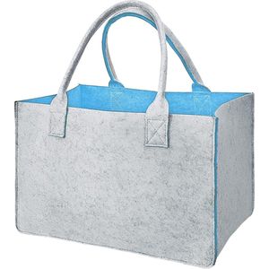 Vilten tas boodschappentassen, 40 x 25 x 20 cm, grote boodschappentas met handvat, praktische boodschappenmand, veelzijdige draagtas voor het opbergen van hout, opvouwbare haardhouttas voor speelgoed, blauw