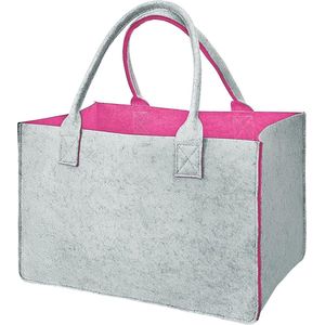 Vilten tas boodschappentassen, 40 x 25 x 20 cm, grote boodschappentas met handvat, praktische boodschappenmand, veelzijdige draagtas voor het opbergen van hout, opvouwbare haardhouttas voor roze