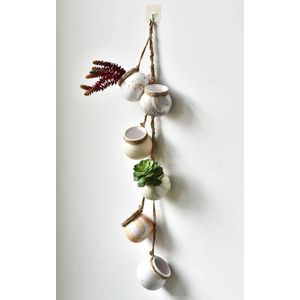 6 stuks mini succulente plantenbakken, 4 ""keramische wand- of plafondmontage hangende bloempot met jute touw voor binnen en buiten decor, lichtbeige