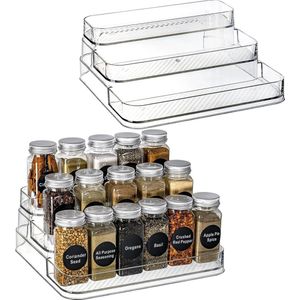 2 Stuks 3 Tier Acryl Kruidenrek Gelaagd Rek Duidelijke Organizer Plank voor Keukenkast Spice Opslag Houder voor Aanrechtblad, Badkamer, Bureau, Ijdelheid, Kantoor