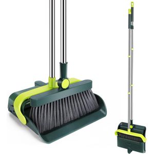 HEVOL Broom and Dustpan Set, 119 cm Broom with Handle, Dustpan Combo with Long Handle, Dustpan Set with Comb Teeth, Shovel and Broom Set for Household Cleaning of Home, Kitchen, Office - Green