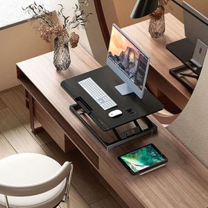 Zit-sta bureau in hoogte verstelbaar sta-bureau tafelblad met telefoonhouder, 65x50cm ergonomisch computerbureau draagbaar voor thuiskantoor, zwart