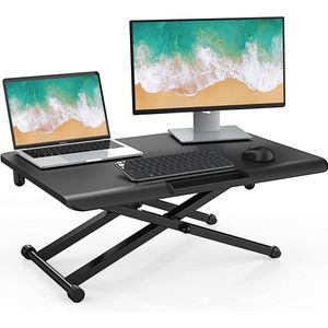 Sta-bureau voor laptopcomputer Zit-sta-bureau geschikt voor enkele monitorverhoger, 65x40cm draagbaar en in hoogte verstelbaar thuiskantoor, zwart