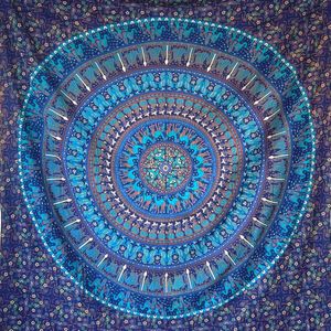 Mandala Wandtapijt - 100% Katoen, Kleurrijke, Oosterse Ontwerpen - Ideaal als Mandala Wandkleed, Indiase Stoffen Wandkleed en Boho Wandtapijt - Blauw, 210 x 230 cm