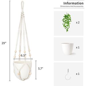 Mkono Fake Hanging Plant with Pot, Artificial Plants for Home Decoration, Indoor Macrame Plant Hanger with Artificial Vines, for Bedroom, Bathroom