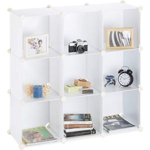Planksysteem 9 vakken, ruimteverdeler kunststof, staand rek open, badkamerrek DIY, h x d: 95 x 95 x 32 cm, wit