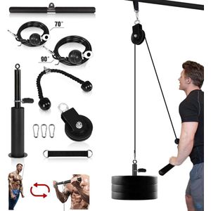 Kabel Katrol Fitness Kabelsysteem, Lat Pull Onderarmtrainer, Kabel Katrol Onderarm Polstrainer, Armkrachttraining met touwtriceps, Lat Pull Bar voor biceps, Katrolsysteem voor thuisgymnastiek