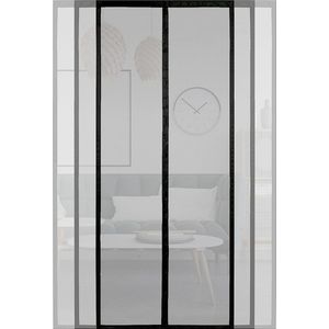 Magnetische vliegengaas voor deuren, op maat gesneden deurgordijnen met klittenbandsluiting, zwaar belastbaar, insectengaas, voor deuren, zwart, 155 x 210 cm